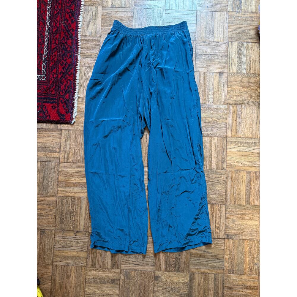 1990s vintage 100% teal silk pants with stretch waist - Picture 4 of 5